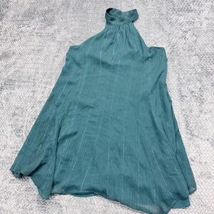 Tildon Teal Halter Neck Sleeveless Swing Dress with Shimmer Stripes Size Large